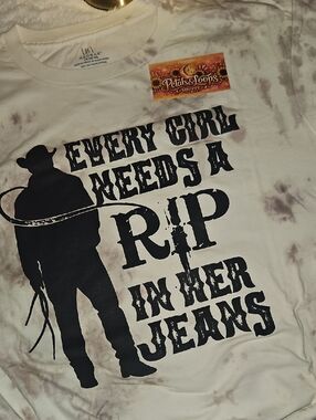 Tie Dye 'Every Girl Needs A Rip In Her Jeans' - Black Print on White